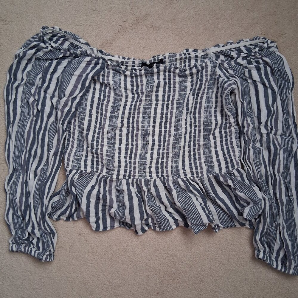 Off-shoulder peasant style striped top